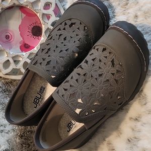 JBU by Jambu Wildflower Floral Moccasin Oxford Flat, Memory Foam, Charcoal, 7.5